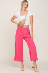 Fuchsia Linen Frayed Hem Crop Pants