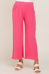 Fuchsia Linen Frayed Hem Crop Maternity Pants