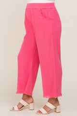 Fuchsia Linen Frayed Hem Crop Maternity Pants