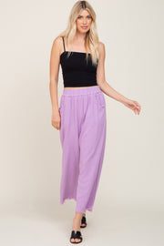 Lavender Linen Frayed Hem Crop Pants