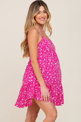 Fuchsia Print Tiered Maternity Dress