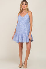 Light Blue Print Tiered Maternity Dress