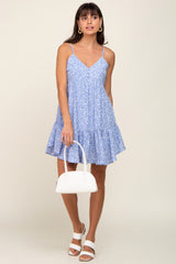 Light Blue Print Tiered Maternity Dress