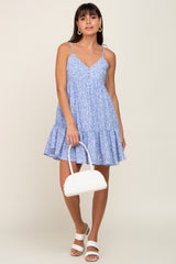 Light Blue Print Tiered Dress