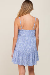 Light Blue Print Tiered Maternity Dress