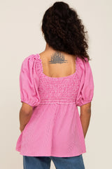 Fuchsia Gingham Smocked Puff Sleeve Top