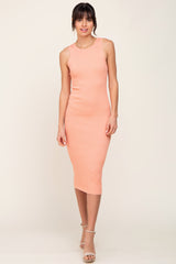 Peach Ribbed Racerback Maternity Midi Dress