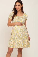 Yellow Floral Short Sleeve Maternity Dress