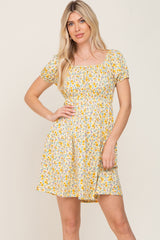 Yellow Floral Short Sleeve Maternity Dress