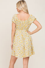 Yellow Floral Short Sleeve Dress