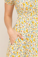 Yellow Floral Short Sleeve Dress