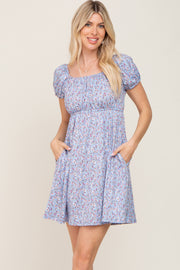 Blue Floral Short Sleeve Dress