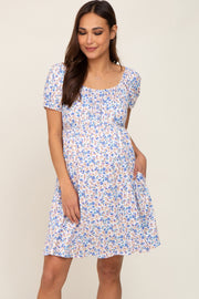 White Floral Short Sleeve Maternity Dress