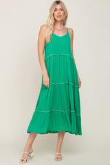 Green Scalloped Neck Tiered Maternity Maxi Dress