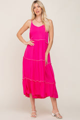 Fuchsia Scalloped Neck Tiered Maternity Maxi Dress