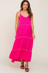 Fuchsia Scalloped Neck Tiered Maternity Maxi Dress