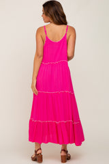 Fuchsia Scalloped Neck Tiered Maternity Maxi Dress