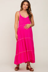 Fuchsia Scalloped Neck Tiered Maternity Maxi Dress