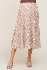 Beige Printed Pleated Maternity Midi Skirt