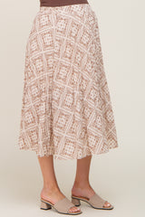 Beige Printed Pleated Maternity Midi Skirt