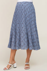 Blue Printed Pleated Maternity Midi Skirt