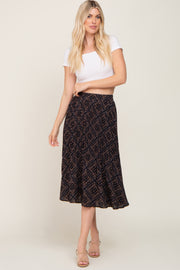 Black Printed Pleated Midi Skirt