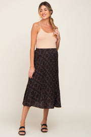 Black Printed Pleated Maternity Midi Skirt