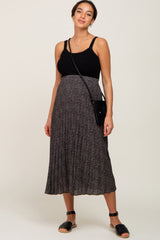 Black Animal Print Pleated Maternity Midi Skirt