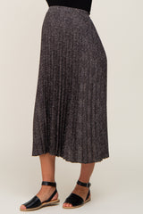 Black Animal Print Pleated Maternity Midi Skirt