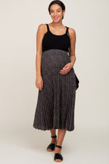 Black Animal Print Pleated Maternity Midi Skirt