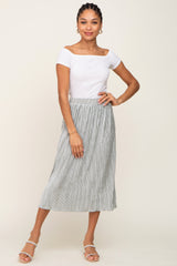 Silver Velvet Pleated Midi Skirt