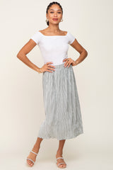 Silver Velvet Pleated Midi Skirt