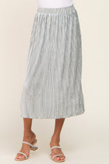 Silver Velvet Pleated Midi Skirt