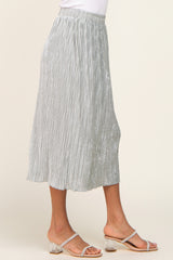 Silver Velvet Pleated Midi Skirt