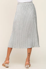 Silver Velvet Pleated Midi Skirt