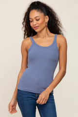 Blue Ribbed Maternity Tank Top