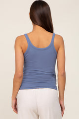 Blue Ribbed Maternity Tank Top