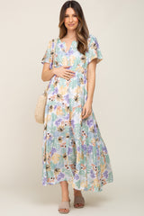 Ivory Leaf Print Smocked Maternity Maxi Dress