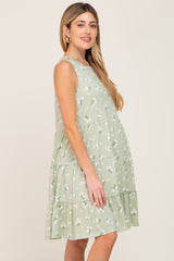 Sage Floral Sleeveless Tiered Maternity Dress