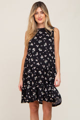 Black Floral Sleeveless Tiered Maternity Dress