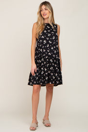 Black Floral Sleeveless Tiered Maternity Dress