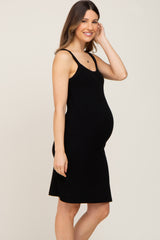 Black Sleeveless Ribbed Maternity Dress