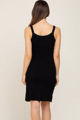 Black Sleeveless Ribbed Maternity Dress