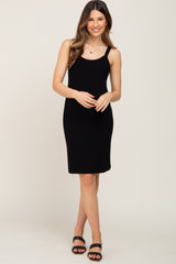 Black Sleeveless Ribbed Maternity Dress