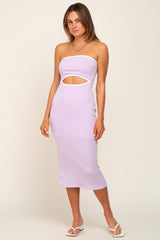 Lavender Pointelle Knit Strapless Maternity Midi Dress