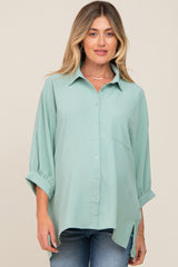 Mint Green Button Down 3/4 Sleeve Maternity Top