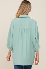 Mint Green Button Down 3/4 Sleeve Maternity Top