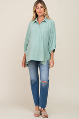 Mint Green Button Down 3/4 Sleeve Maternity Top