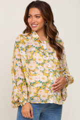 Yellow Floral Button Up Maternity Blouse