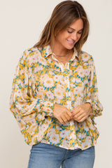 Yellow Floral Button Up Maternity Blouse